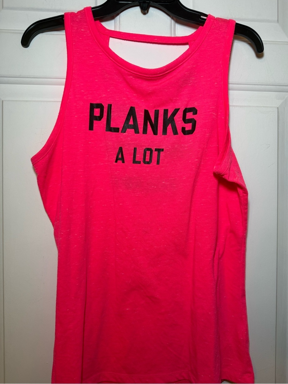 Victoria Secret Sport Athletic ‘Planks Alot’ Workout Tank LARGE Hot Pink Graphic
